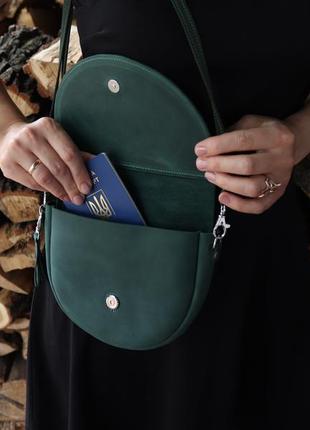 Women's leather minimalist semi-circular bag on a shoulder strap / Green - 010083 photo