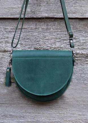 Women's leather minimalist semi-circular bag on a shoulder strap / Green - 010081 photo