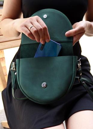 Women's leather minimalist semi-circular bag on a shoulder strap / Green - 010084 photo