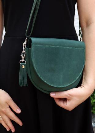 Women's leather minimalist semi-circular bag on a shoulder strap / Green - 010088 photo