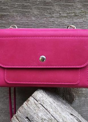 Womens crossbody leather bag-wallet with pocket for cell phone/ Pink - 010116 photo