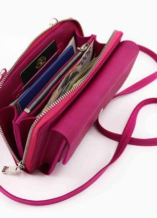 Womens crossbody leather bag-wallet with pocket for cell phone/ Pink - 010115 photo