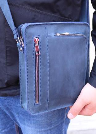 Personalized leather crossbody messenger bag for men/ handmade engraving bag with pocket for phone2 photo