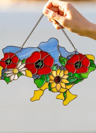 Ukrainian flowers stained glass window hangings