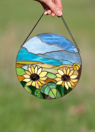 Ukrainian decor sunflower stained glass