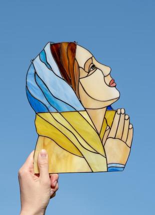 Handmade pray for ukraine stained glass suncatcher