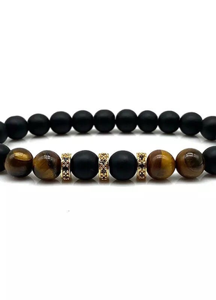 Bracelet made of shungite and tiger's eye with golden discs (80055)2 photo