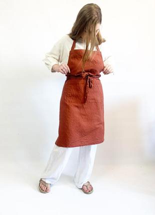 Linen apron pockets kitchen garden chefs women men