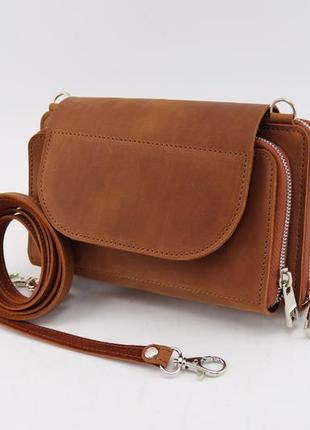 Leather shoulder small wallet bag/ handmade zip around phone purse with engraving