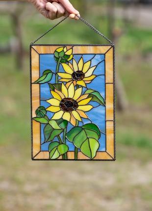 Ukrainian sunflower stained glass window decor4 photo