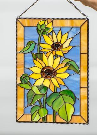 Ukrainian sunflower stained glass window decor2 photo