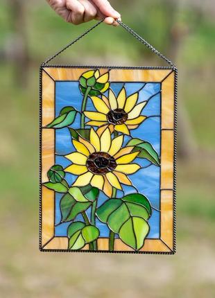 Ukrainian sunflower stained glass window decor1 photo