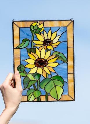 Ukrainian sunflower stained glass window decor5 photo