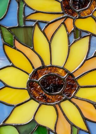 Ukrainian sunflower stained glass window decor3 photo