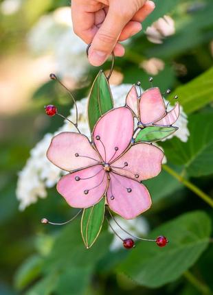 Pink sakura flower stained glass window decor6 photo