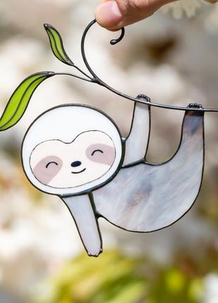 Baby sloth stained glass window suncatcher