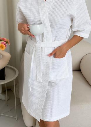 White kimono waffle robe5 photo