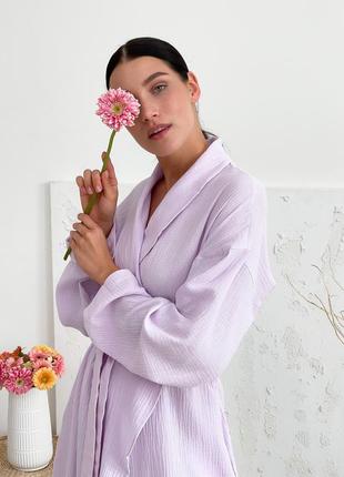 Bathrobe cosy with pink muslin and lilac color1 photo