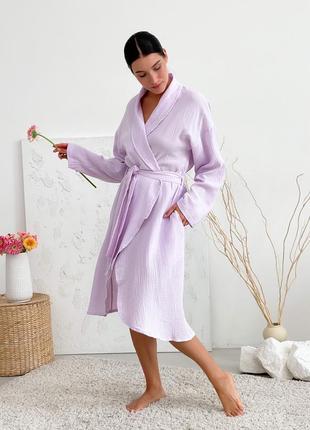 Bathrobe cosy with pink muslin and lilac color2 photo
