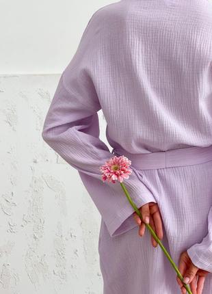 Bathrobe cosy with pink muslin and lilac color5 photo