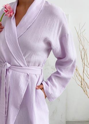 Bathrobe cosy with pink muslin and lilac color6 photo