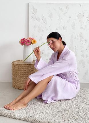 Bathrobe cosy with pink muslin and lilac color7 photo