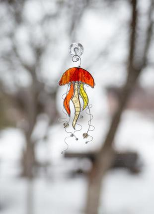 Red jellyfish stained glass suncatcher4 photo