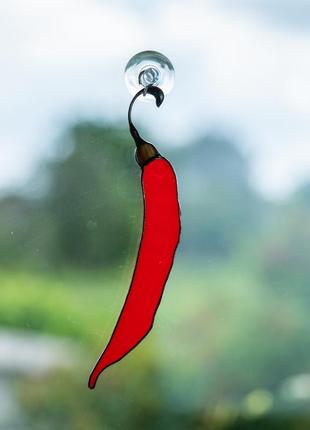 Chili pepper stained glass window decor