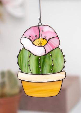 Cactus stained glass window decor