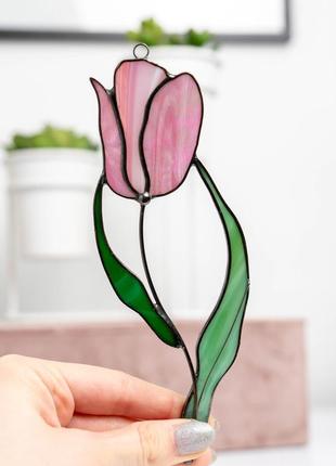 Tulip flower stained glass window decor5 photo