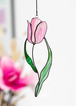 Tulip flower stained glass window decor3 photo
