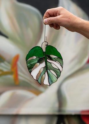 Variegated monstera stained glass suncatcher3 photo