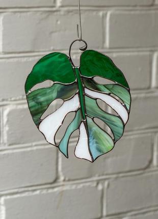 Variegated monstera stained glass suncatcher