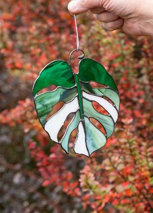 Variegated monstera stained glass suncatcher2 photo