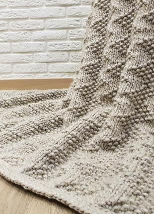 Wool blanket beige knit throw merino pure wool roving yarn2 photo