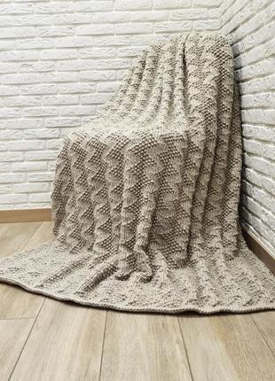 Wool blanket beige knit throw merino pure wool roving yarn1 photo