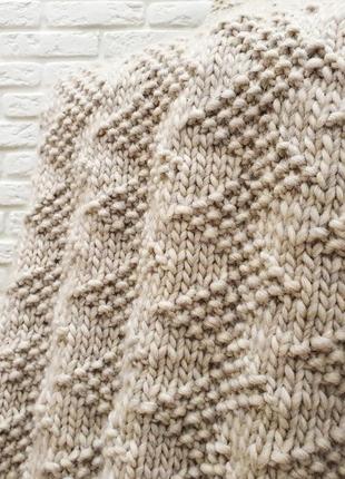 Wool blanket beige knit throw merino pure wool roving yarn5 photo