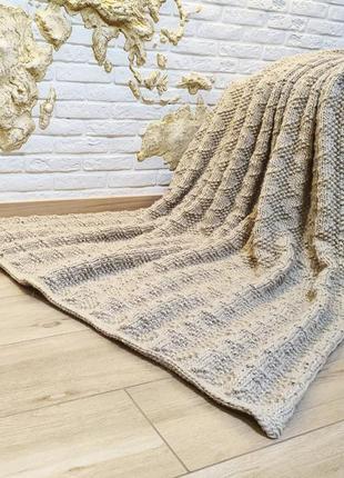 Wool blanket beige knit throw merino pure wool roving yarn6 photo