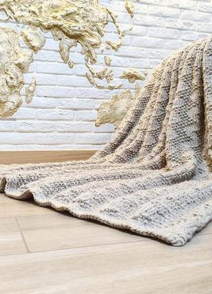 Wool blanket beige knit throw merino pure wool roving yarn7 photo