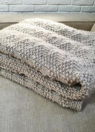 Wool blanket beige knit throw merino pure wool roving yarn8 photo