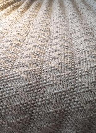 Wool blanket beige knit throw merino pure wool roving yarn10 photo