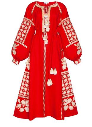 "gold" red midi dress