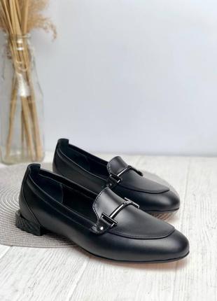 Black leather loafers with fittings made in ukraine3 photo