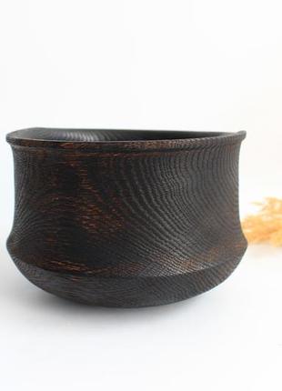 fruit bowl, Ukrainian wooden vase hand create, rustic black dish, eco dinnerware4 photo