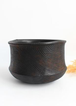 fruit bowl, Ukrainian wooden vase hand create, rustic black dish, eco dinnerware