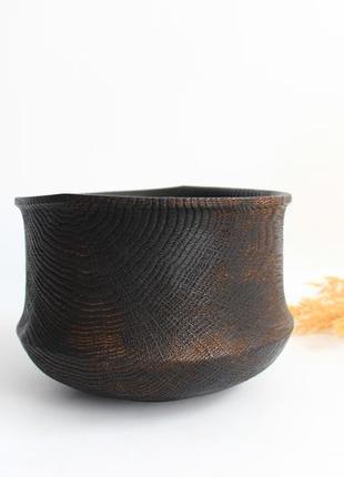 fruit bowl, Ukrainian wooden vase hand create, rustic black dish, eco dinnerware2 photo