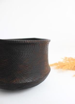 fruit bowl, Ukrainian wooden vase hand create, rustic black dish, eco dinnerware8 photo