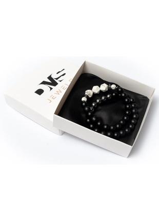 Shungite, Cacholong, Hematite Double Bracelet POLIGON WHITE2 photo