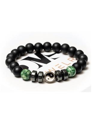 Shungite, agate, hematite bracelet for men or women, green agate yin yan