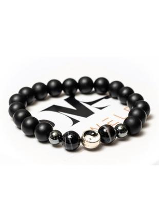 Shungite, agate, hematite bracelet for men or women, black agate yin yan1 photo